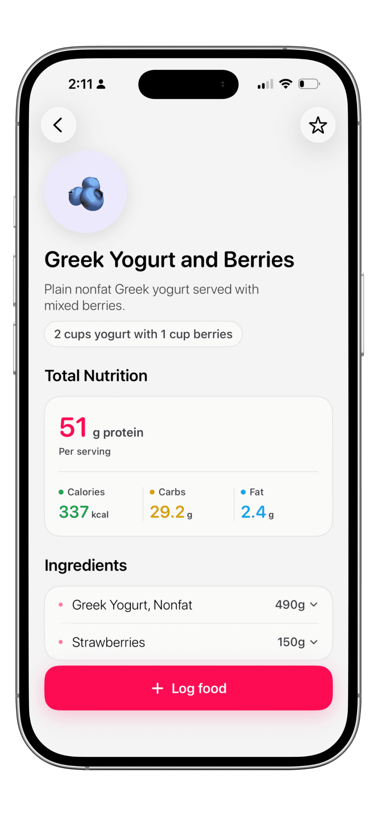 Another ProteinBuddy app screen on an iPhone